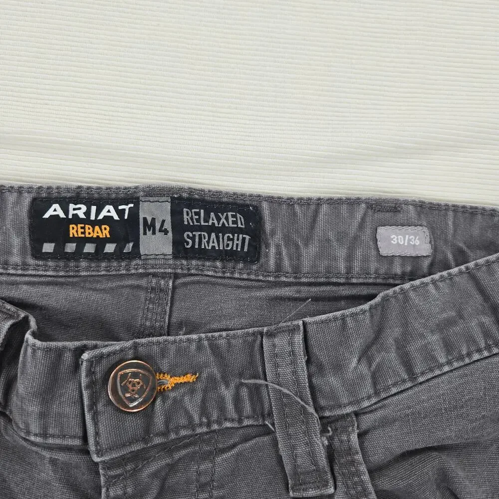 Ariat M4 Low Rise Durastretch Made Tough Straight‎ Leg Rebar Gray Pant Size 30